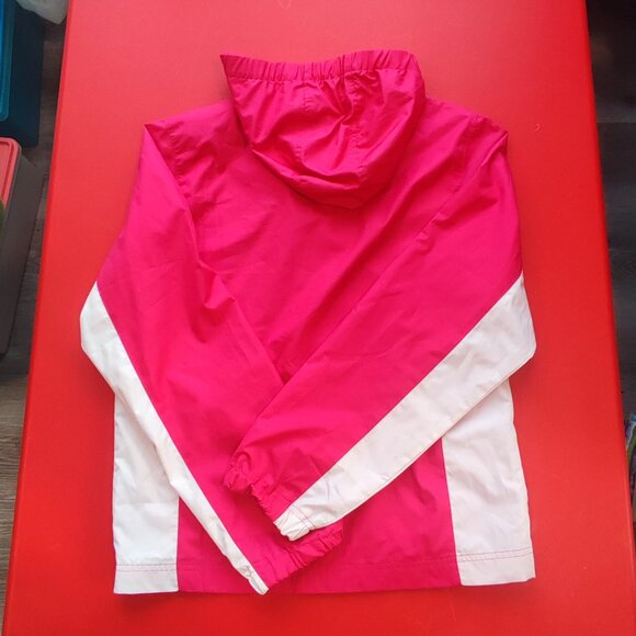 Adidas hooded windbreaker pink white  3 black stripes women's junior size L 14 - Picture 4 of 5